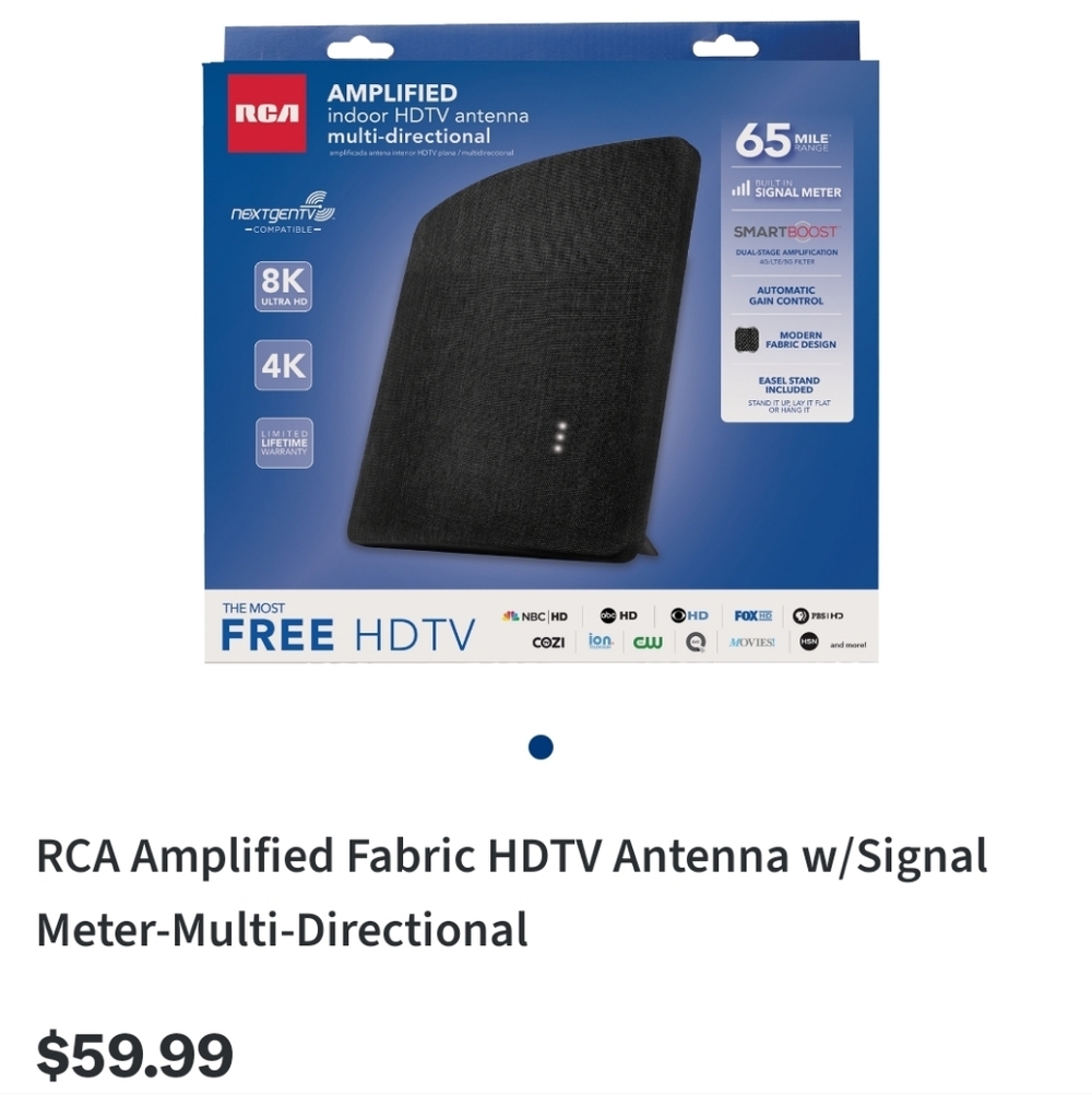 RCA Amplified Fabric HDTV Antenna - Black